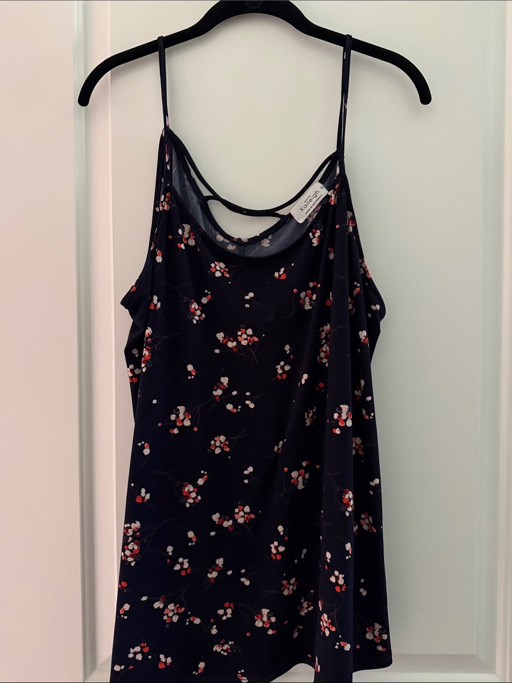 Kaileigh Black Floral Cami with Red & White Blossoms